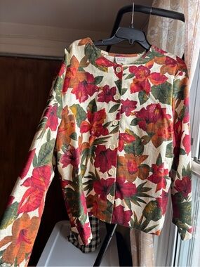 EUC Vintage 80s - 90s 100% Cotton Floral Resortwear Jacket | Women’s Plus XXL